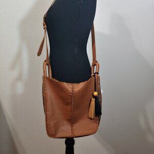 The Sak Los Feliz Leather Crossbody Bag Adjustable Purse Moroccan Trim *Flawed*